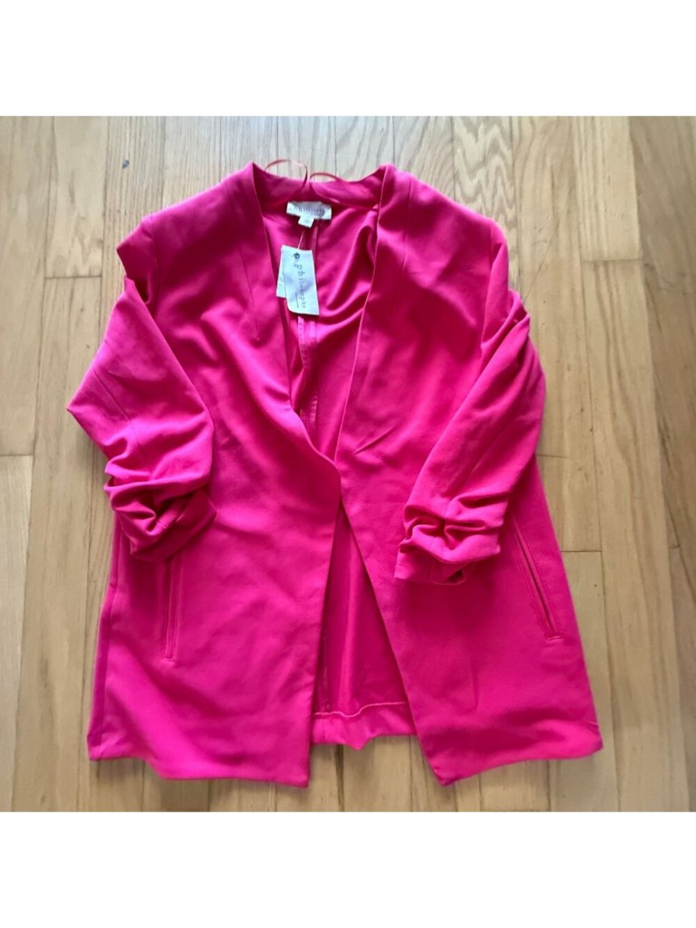 Philosophy Women's Medium Hot Pink 3/4 Sleeve Open Front Lapel Blazer